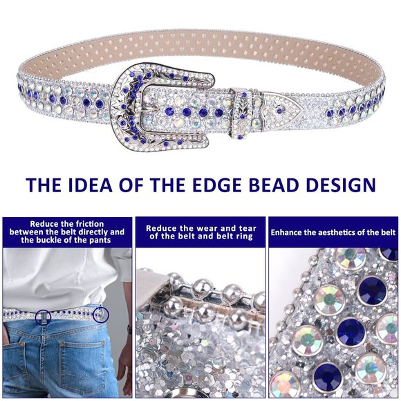 Luxury Strap Men Women Rhinestones Belt Western Bling Bling Crystal Diamond😚 - Picture 3 of 7